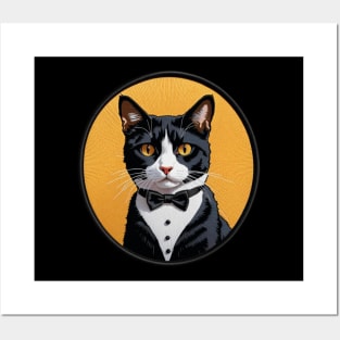 Tuxedo Cat Embroidered Patch Posters and Art